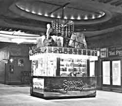 cinema foyer decorated for Christmas, mid 20th century